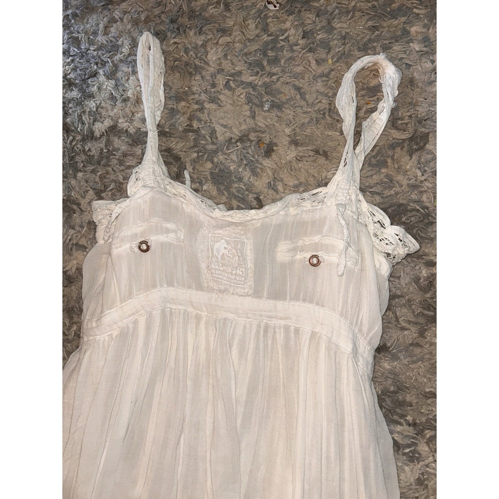 DaNang Surplus Indo Chine White Cotton Boho Midi Dress Lace Y2K L Romantic - Picture 10 of 10